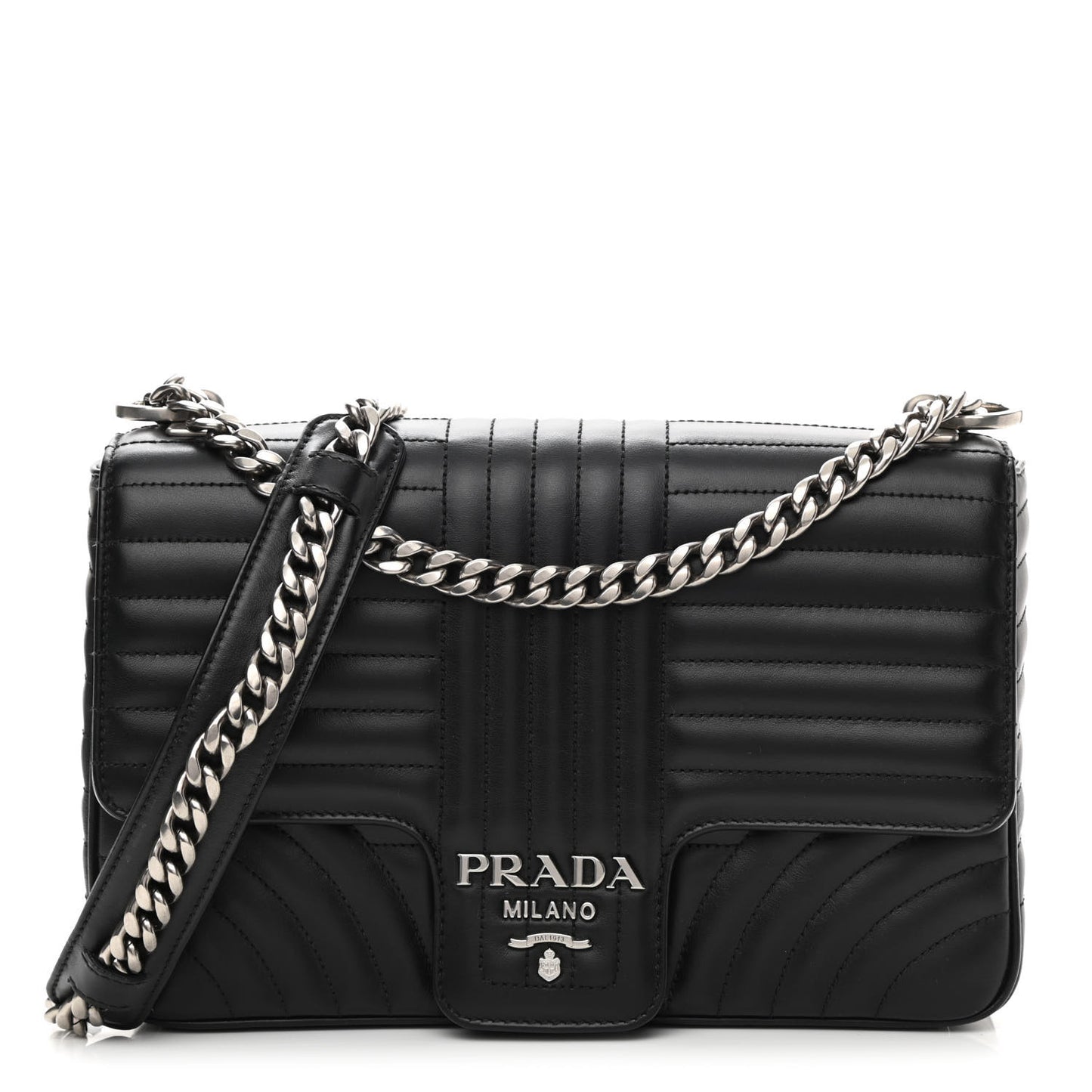 Soft Calfskin Impunture Diagramme Large Chain Flap Shoulder Bag Black
