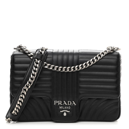 Prada Soft Calfskin Impunture Diagramme Large Chain Flap Shoulder Bag Black 1 of 12