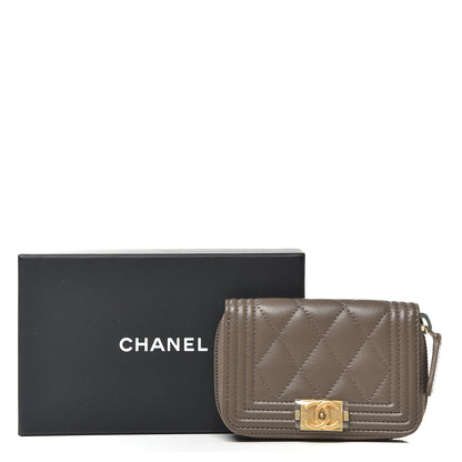 Chanel Lambskin Quilted Boy Zip Around Coin Purse Wallet Khaki 8 of 8