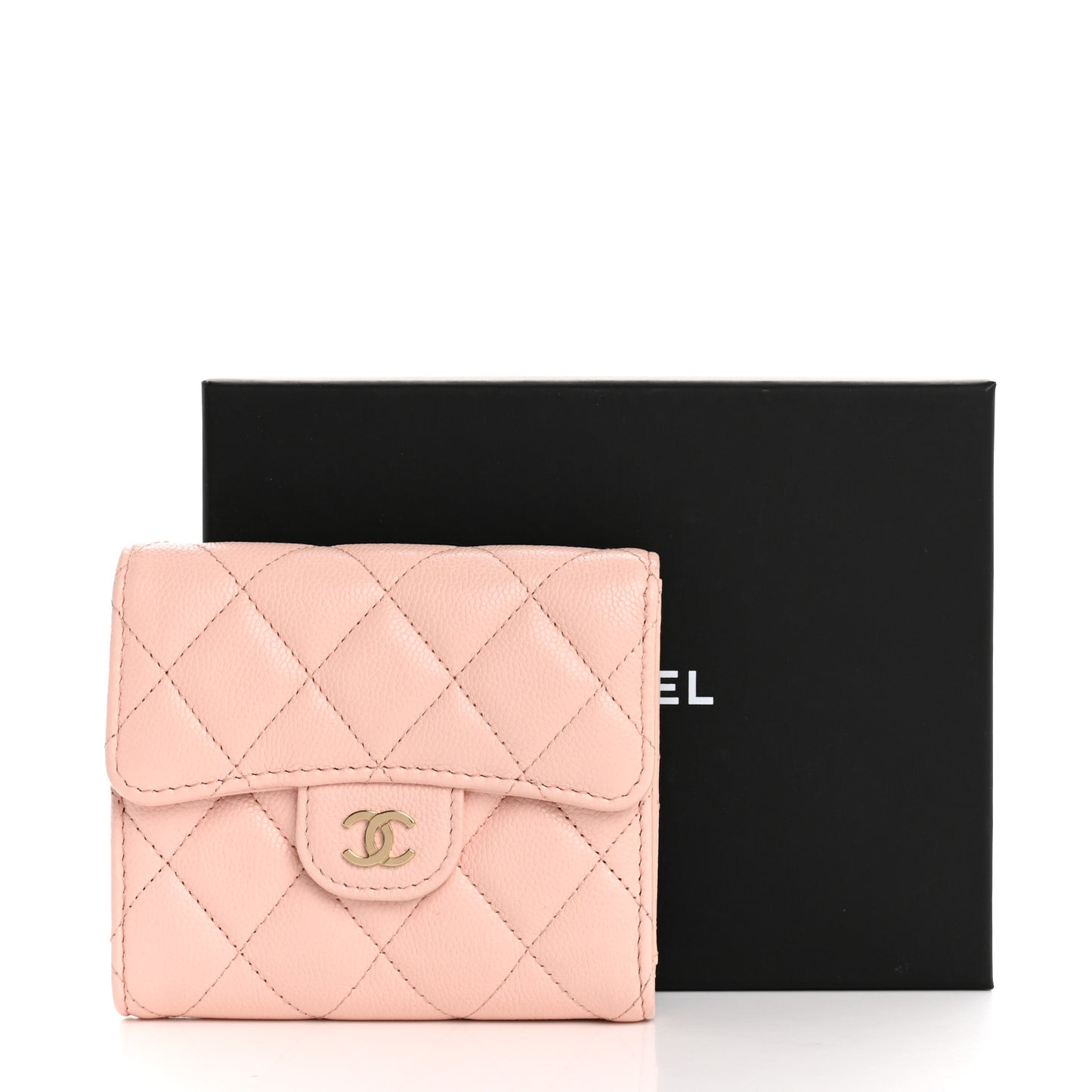 Caviar Quilted Compact Flap Wallet Light Pink