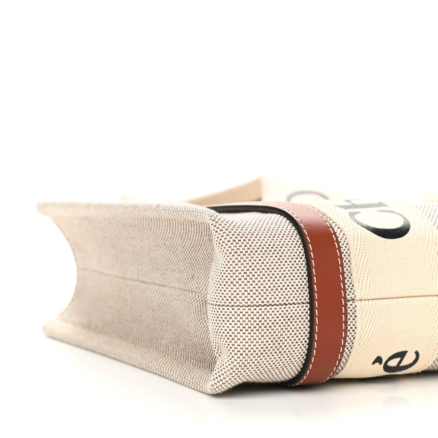 Cotton Calfskin Small Woody Ribbon Tote White Brown