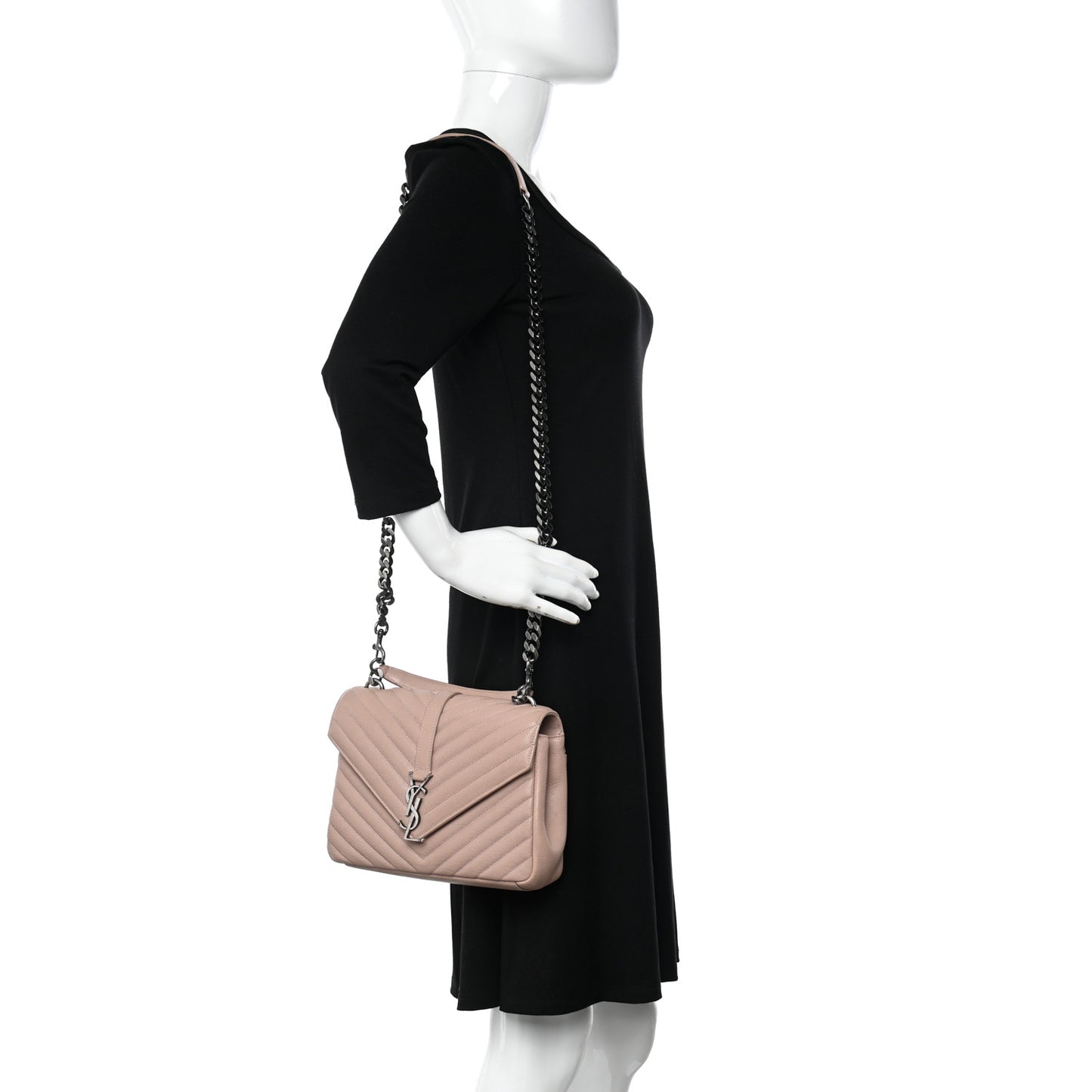 Sheepskin Matelasse Chevron Monogram Medium College Bag Rose Powder