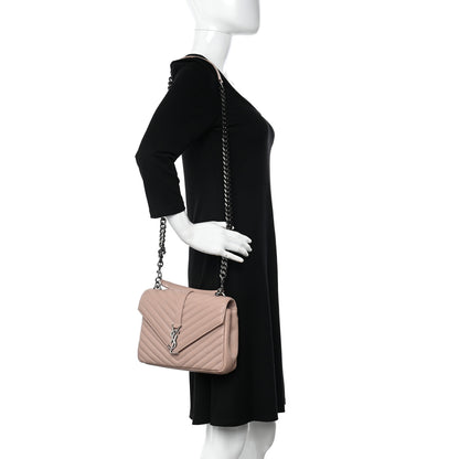 Saint Laurent Sheepskin Matelasse Chevron Monogram Medium College Bag Rose Powder 2 of 10