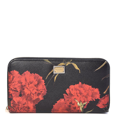 Dolce & Gabbana Dauphine Floral Print Zip Around Wallet Red Black 1 of 10