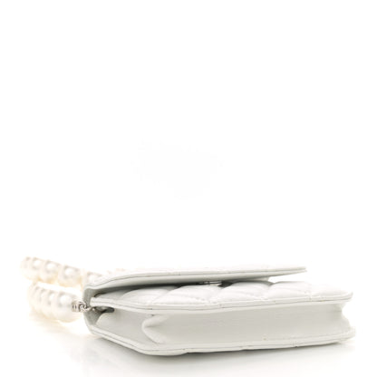 Chanel Iridescent Calfskin Quilted Mini Maxi Pearls Wallet On Chain WOC White 4 of 12