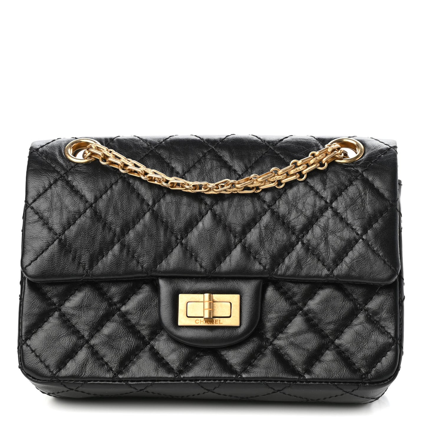 Aged Calfskin Quilted 2.55 Reissue Mini Flap Black