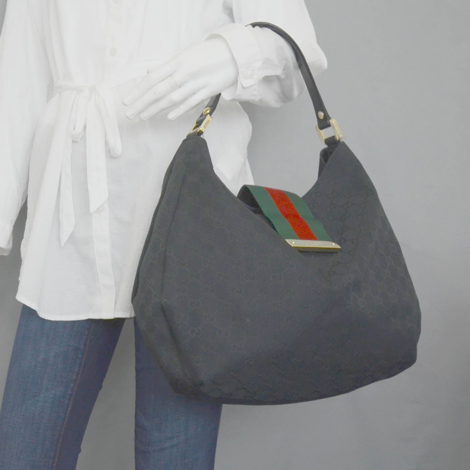 Gucci Monogram Ladies Web Large Hobo Black 2 of 12