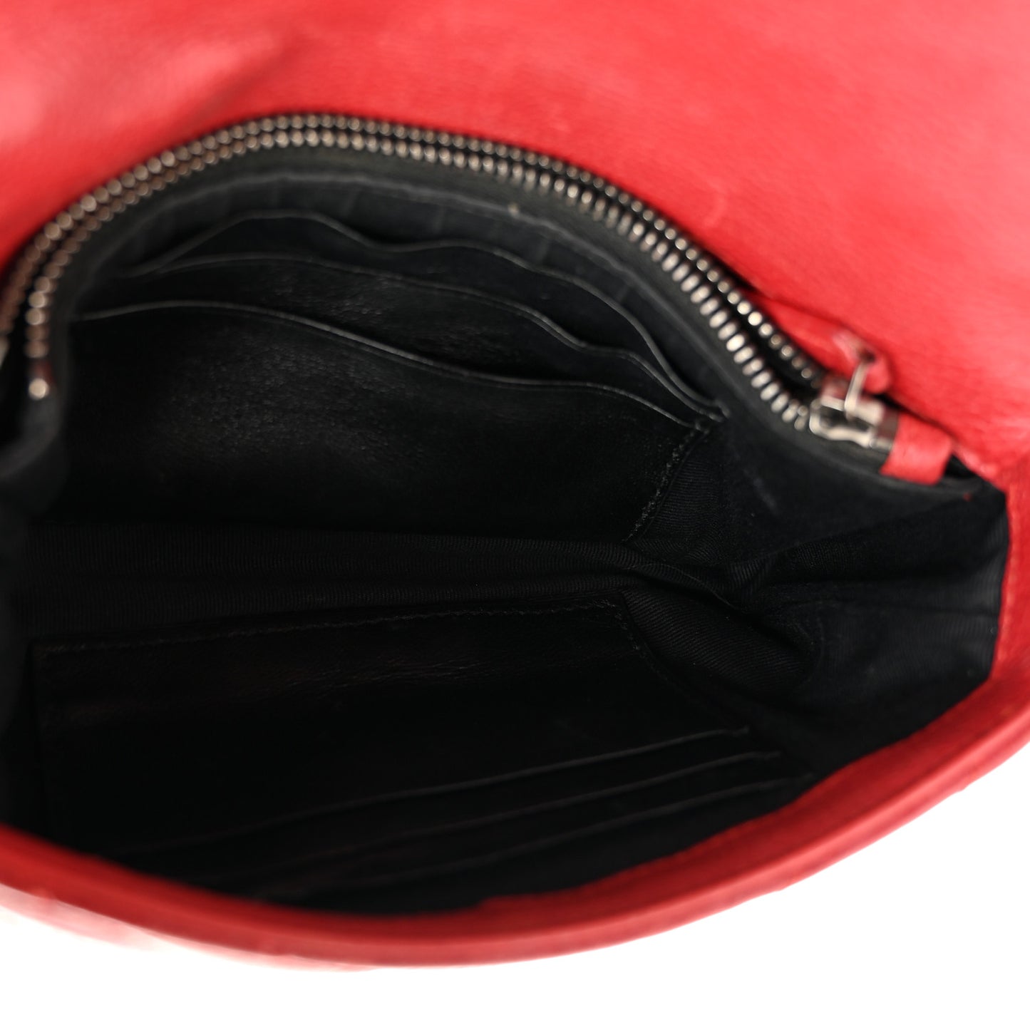Sheepskin Matelasse Chevron Monogram College Chain Wallet New Red