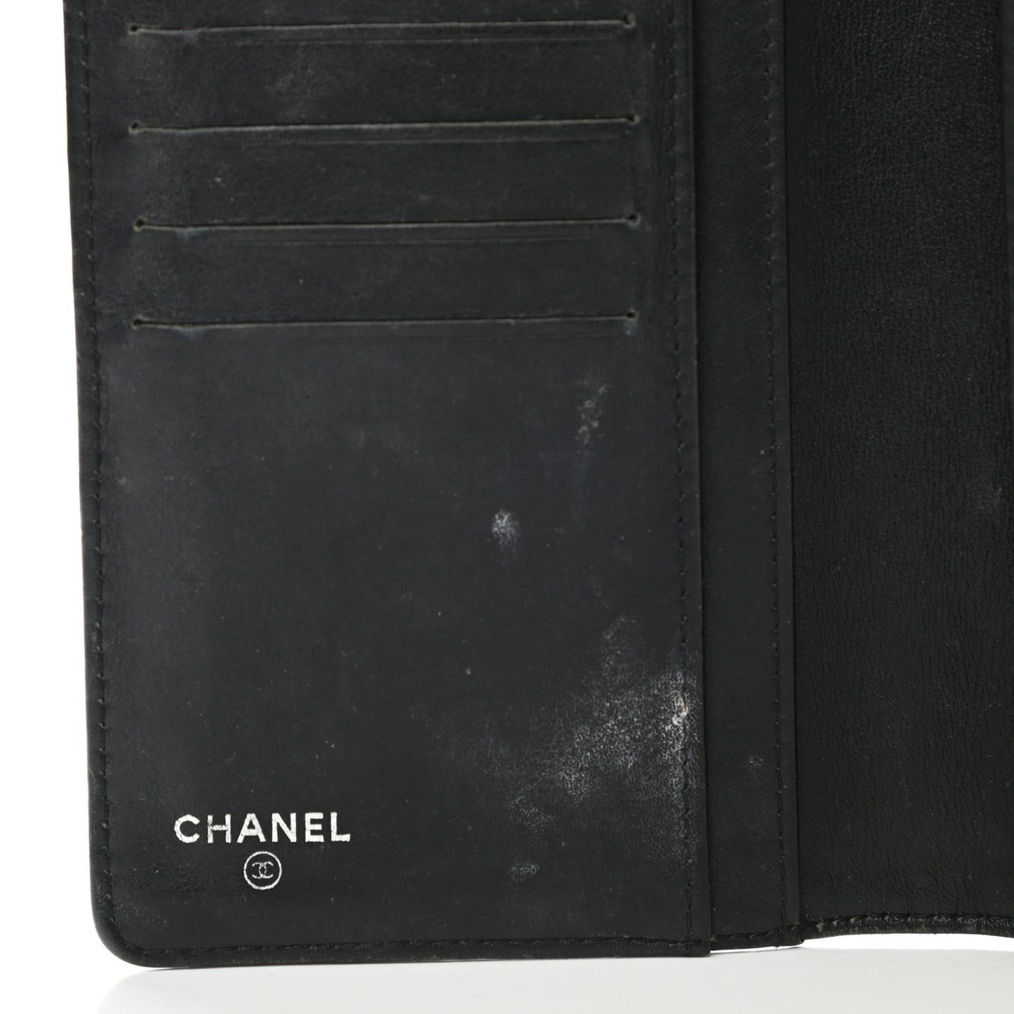 Patent Camellia Embossed Yen Wallet Black
