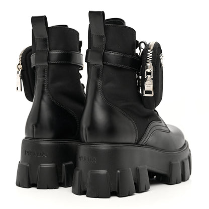 Prada Spazzolato Rois Re-Nylon Metal Triangle Logo Monolith Pouch Pocket 55mm Boots 38 Black 4 of 10