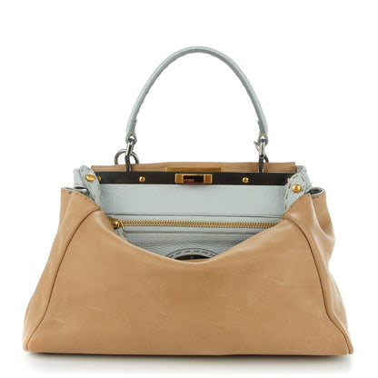 Fendi Vitello Saddle Cuoio Romano Selleria Medium Peekaboo Iconic Satchel Fango Acqua 1 of 10