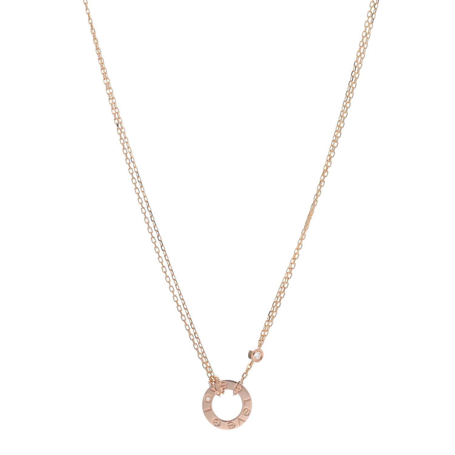 Cartier 18K Pink Gold 2 Diamond LOVE Necklace 1 of 5