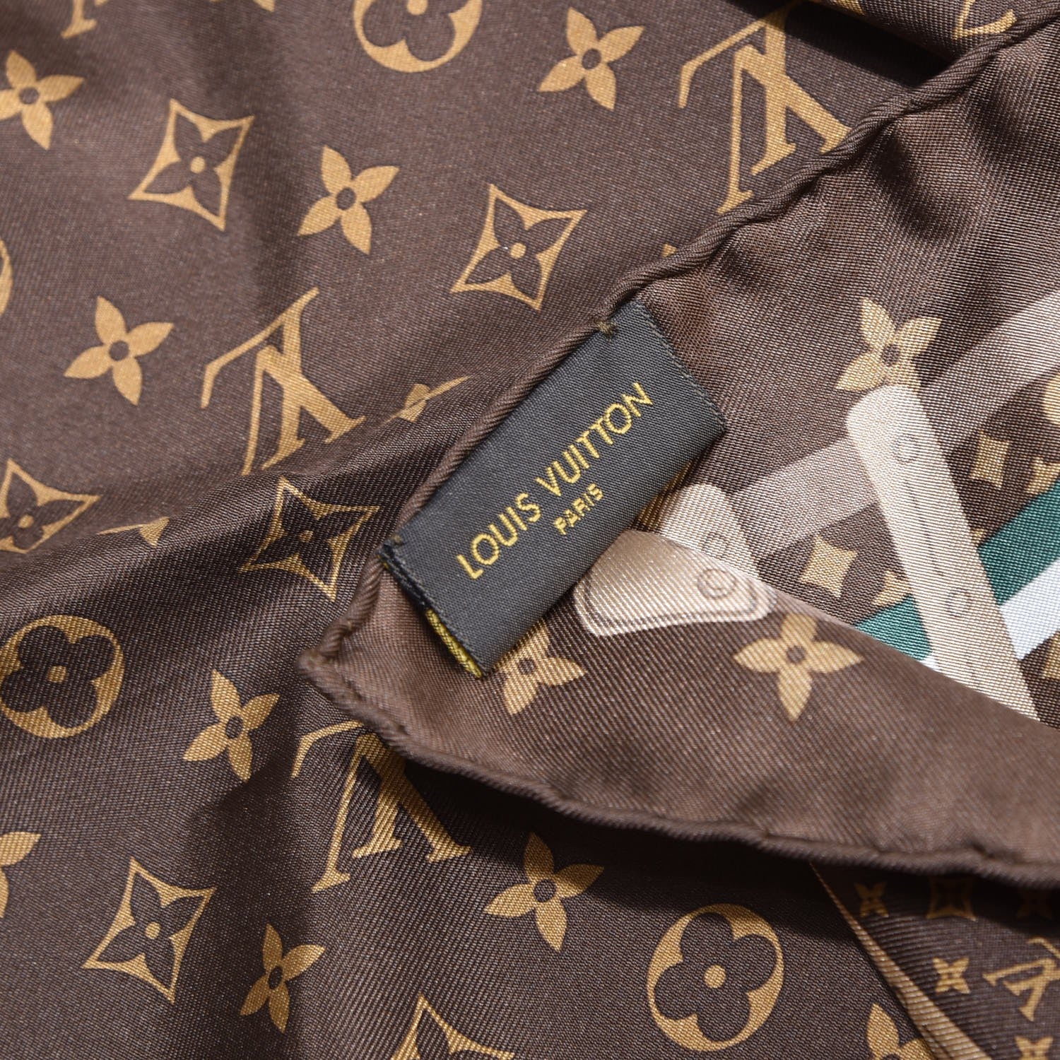 Louis Vuitton Silk Monogram Trunks Square Scarf Brown 4 of 5