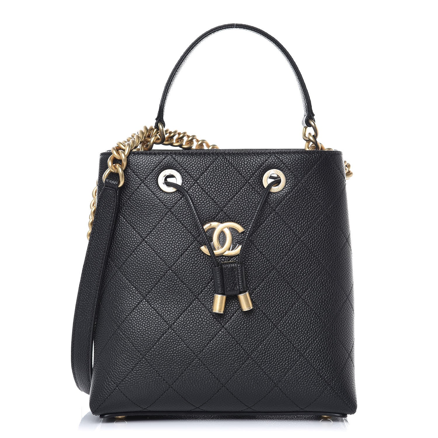 Chanel Grained Calfskin Stitched Small Drawstring Bag Black 1 of 8