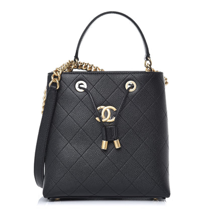 Chanel Grained Calfskin Stitched Small Drawstring Bag Black 1 of 8