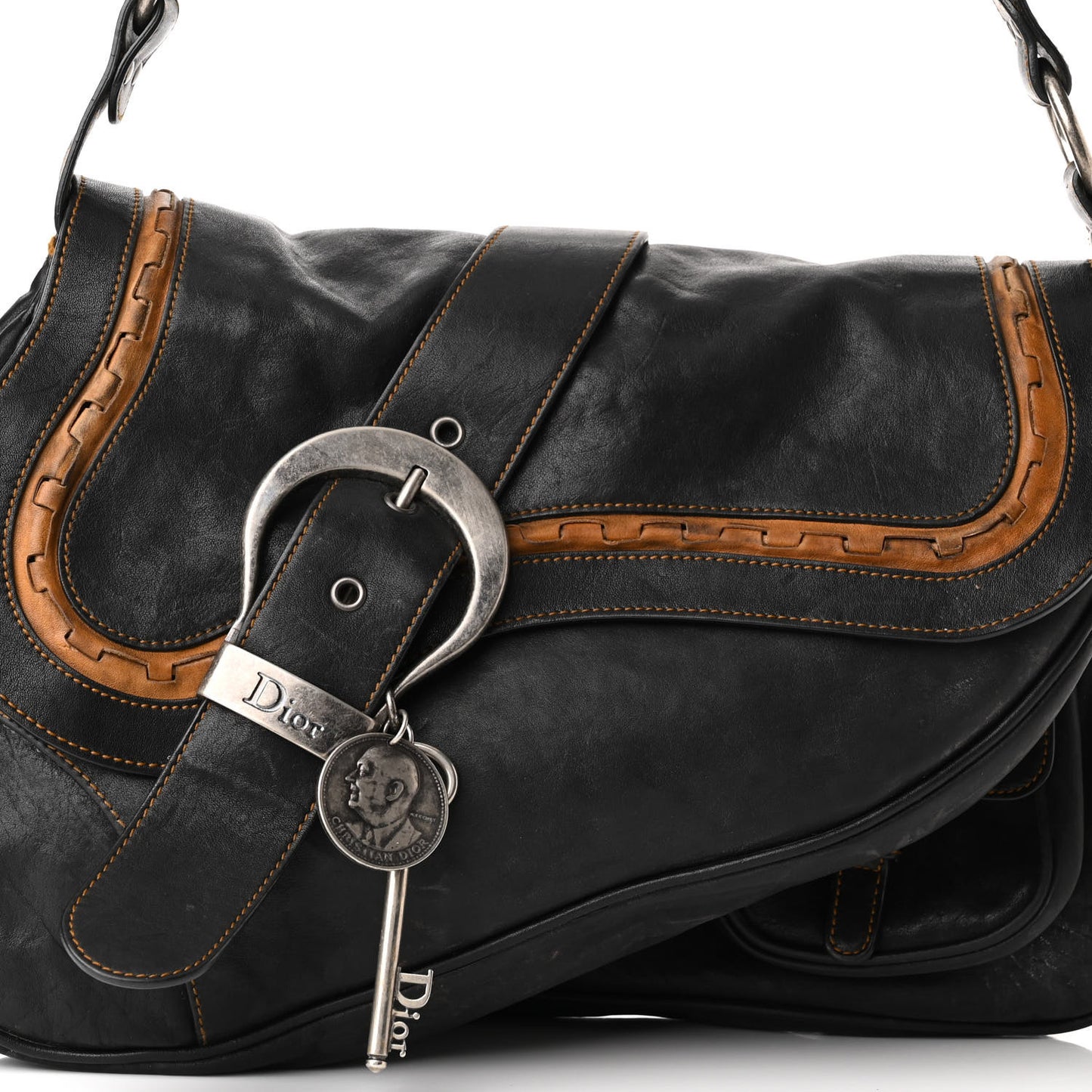 Calfskin Medium Gaucho Double Saddle Bag Black