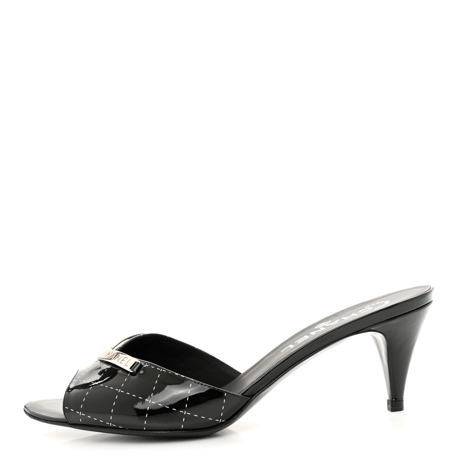 Chanel Patent Printed Mule Sandals 37.5 Black 2 of 10