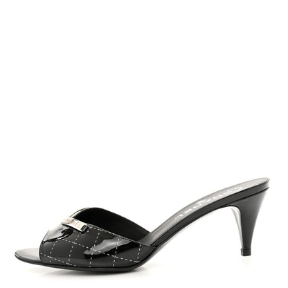 Chanel Patent Printed Mule Sandals 37.5 Black 2 of 10