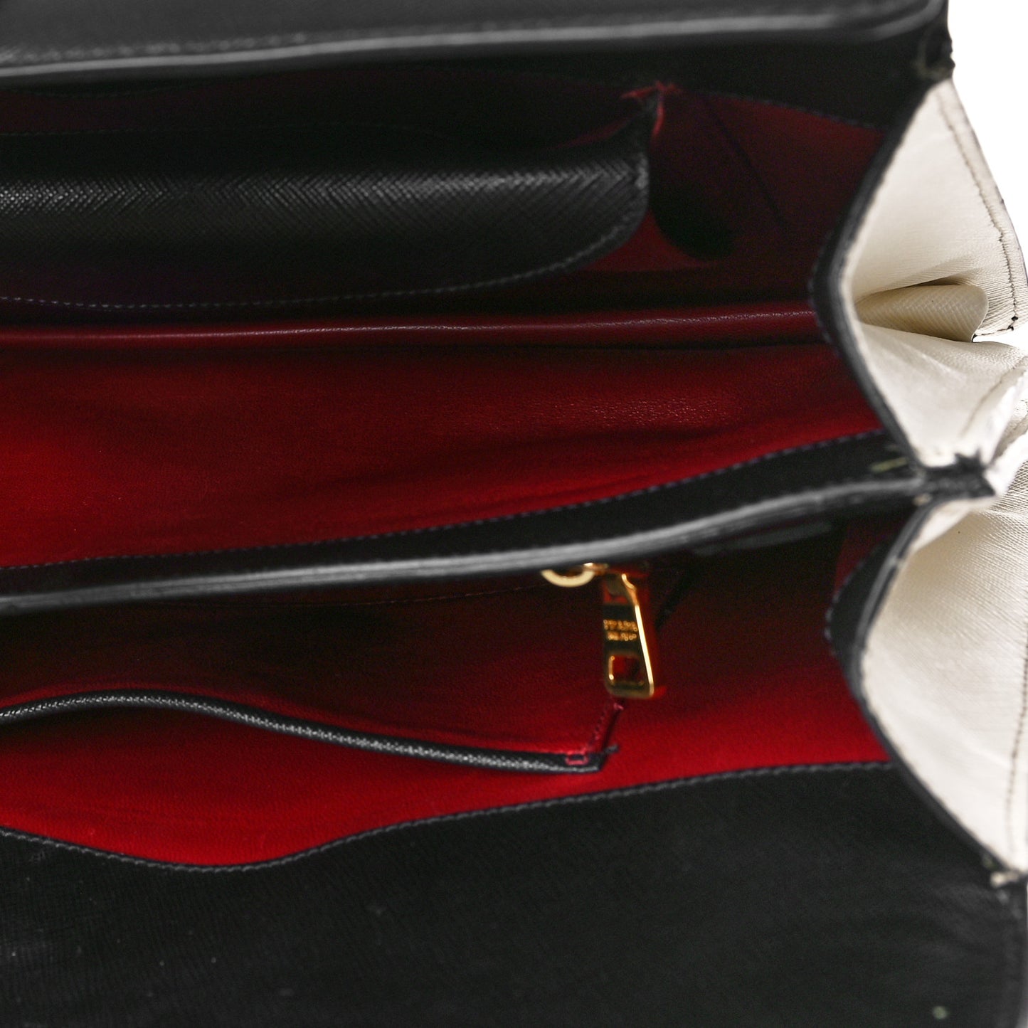 Saffiano Tri-Color Large Turn Lock Satchel Black Talco Rosso
