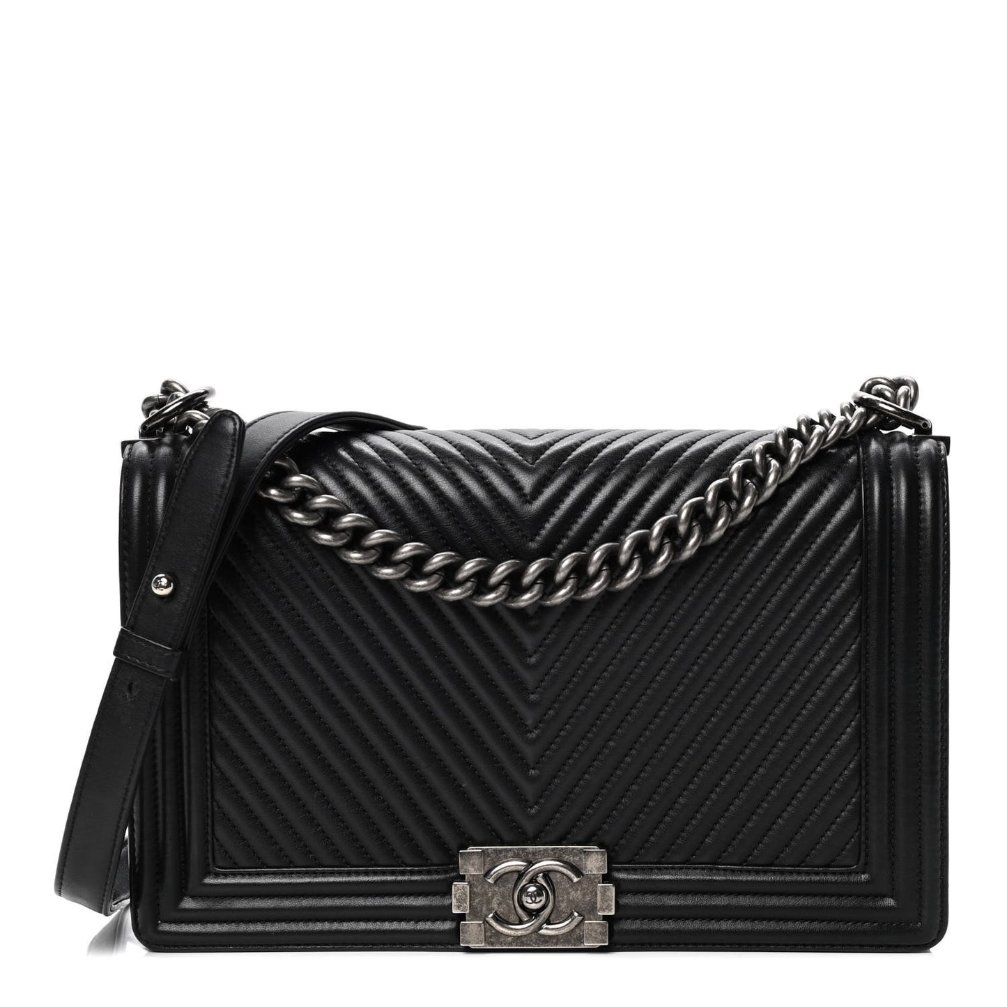 Lambskin Chevron Quilted New Medium Boy Flap Black
