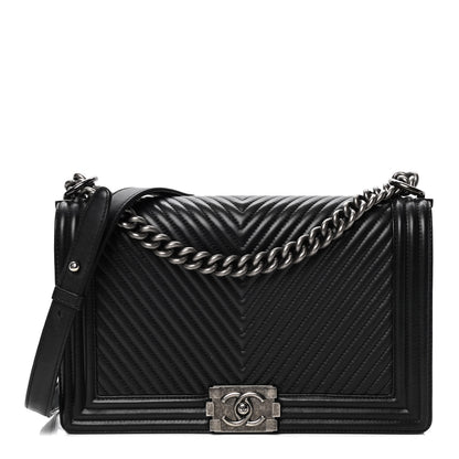 Chanel Lambskin Chevron Quilted New Medium Boy Flap Black 1 of 5