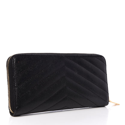 Saint Laurent Grain De Poudre Matelasse Chevron Monogram Zip Around Wallet Black 3 of 7