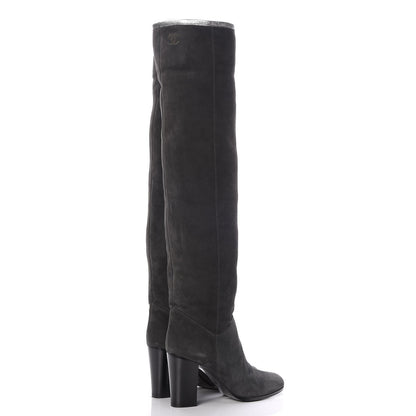 Chanel Suede Calfskin CC Knee High Boots 40.5 Grey Silver 4 of 7