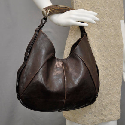 Saint Laurent Leather Mombasa Horn Bag Dark Brown 2 of 9