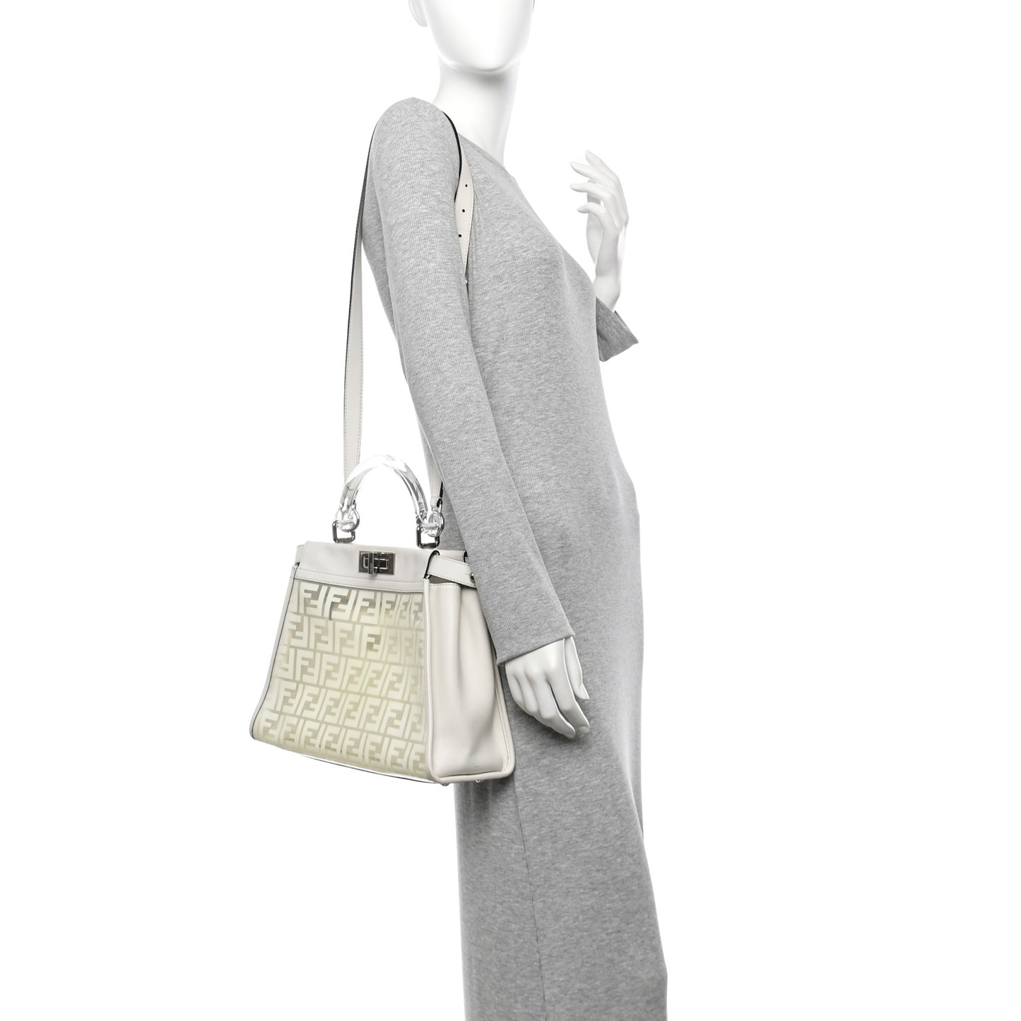 PVC Glass Vitello Seta Shiny Nappa Plexiglass FF Medium Peekaboo Iconic Satchel White Ice