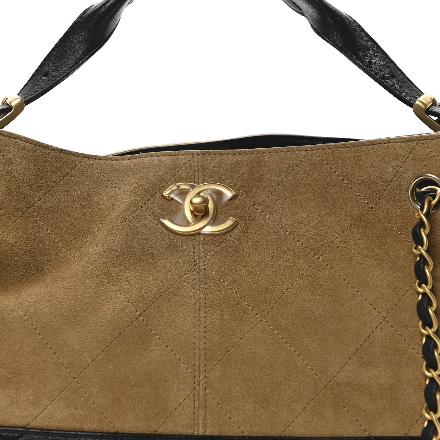 Suede Calfskin Shiny Lambskin Quilted Small Coco Base Shopping Bag Beige Black