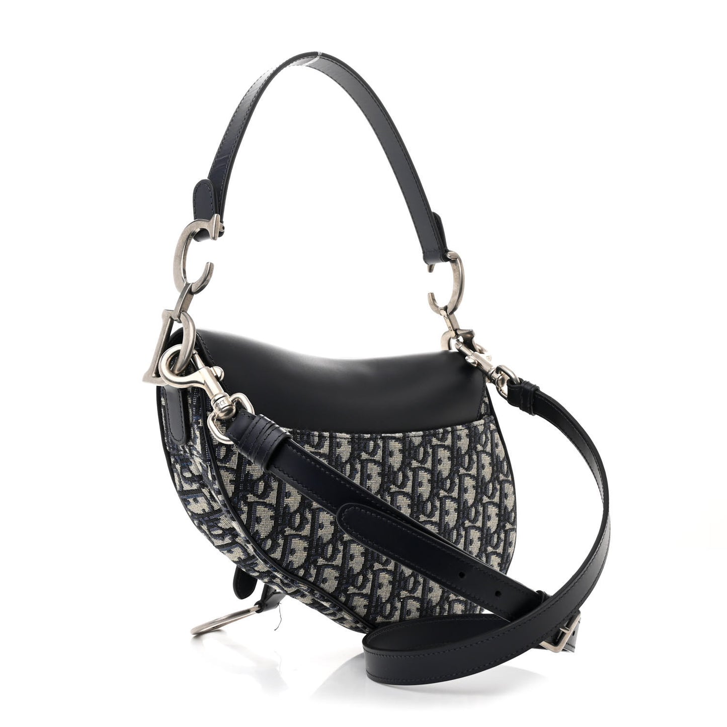 Calfskin Oblique Saddle Bag With Strap Blue