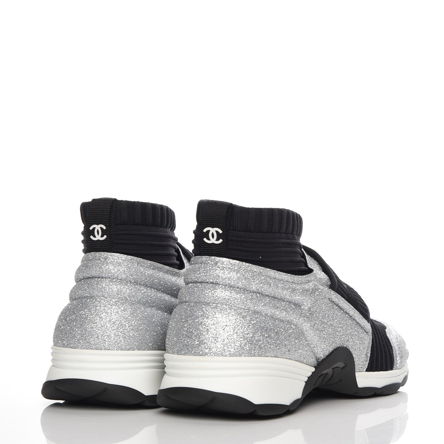 Glitter Stretch Trainers 37.5 Black Silver