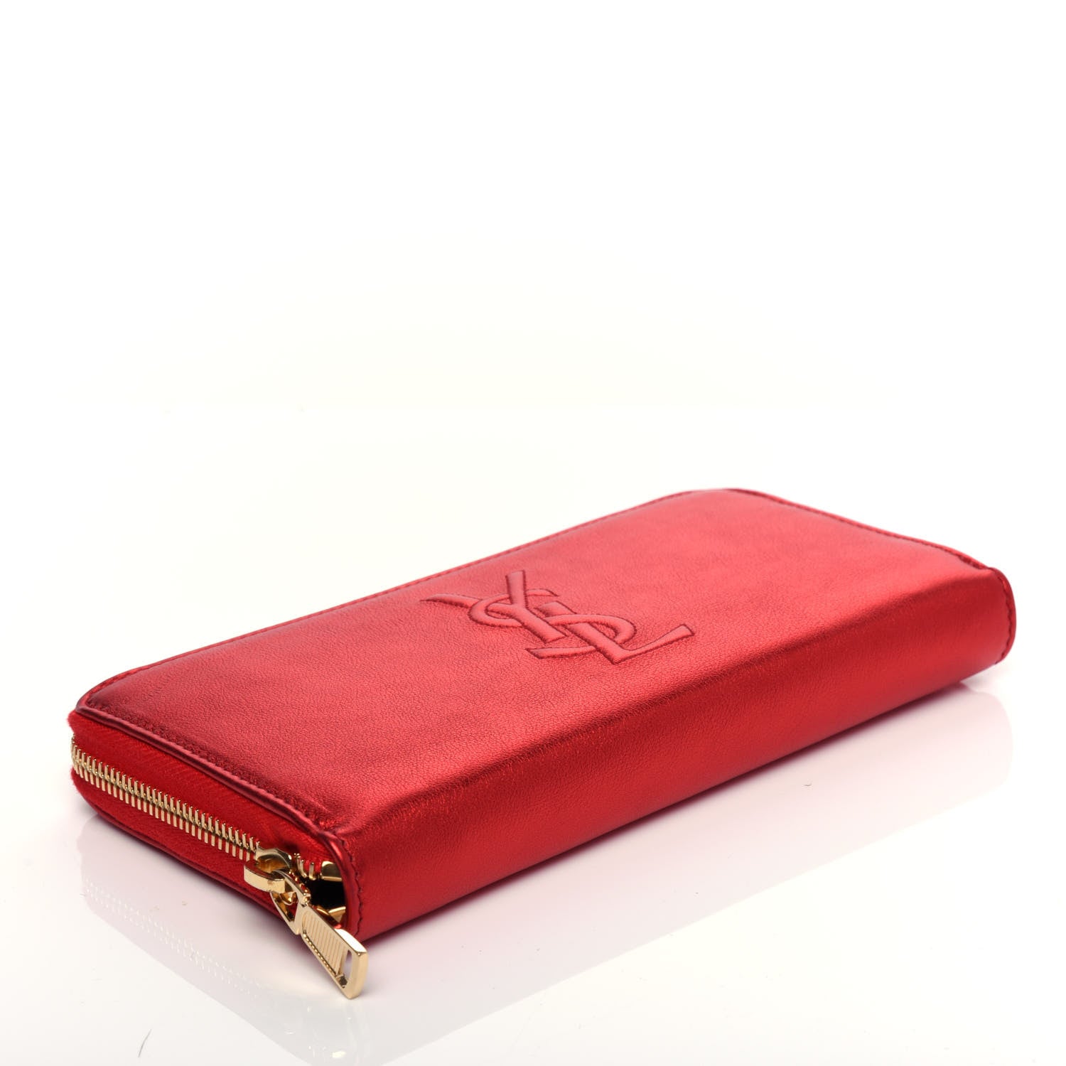 Saint Laurent Metallic Calfskin Belle De Jour Zip Around Wallet Red 4 of 8