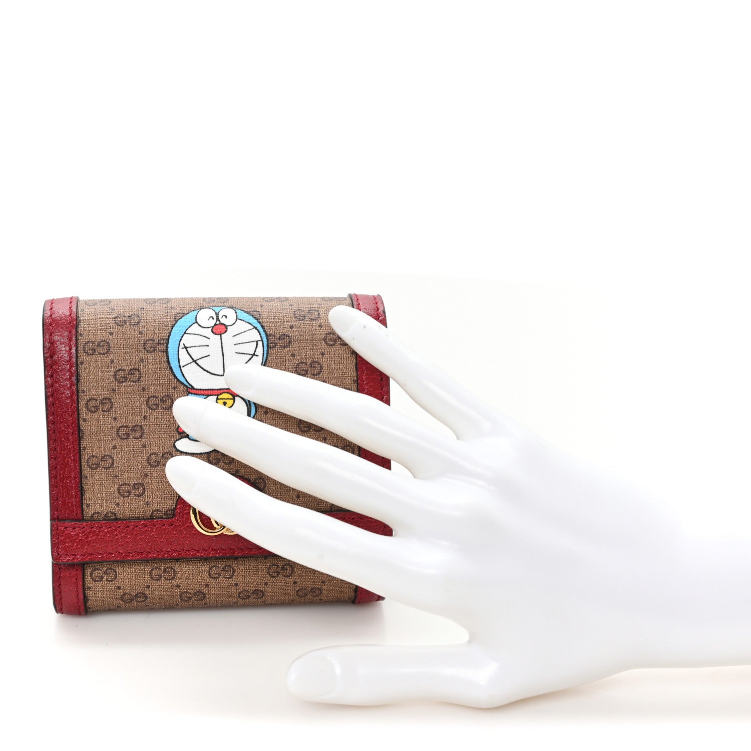 Gucci X DORAEMON Mini Vintage GG Supreme Monogram Card Case Wallet Beige Cherry Red 2 of 6