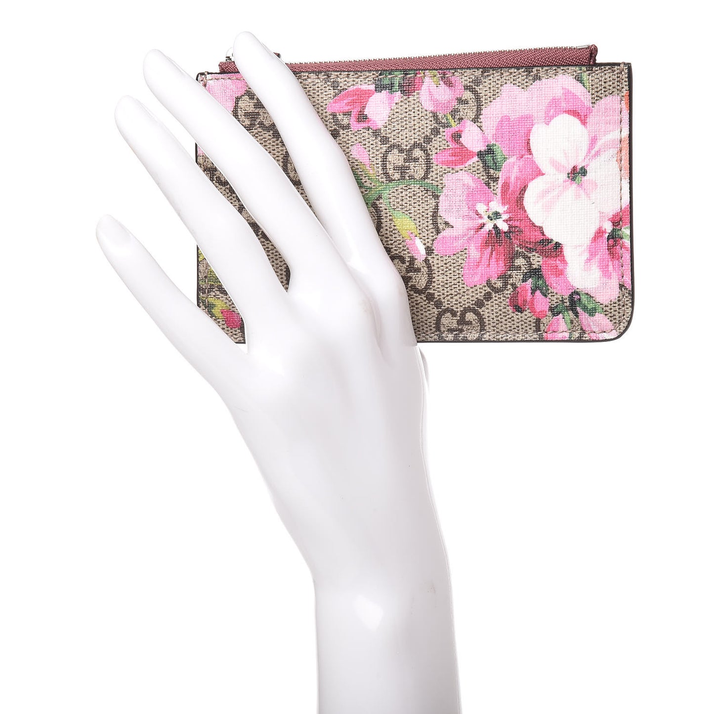 GG Supreme Monogram Blooms Key Ring Coin Case Beige Multicolor Dry Rose