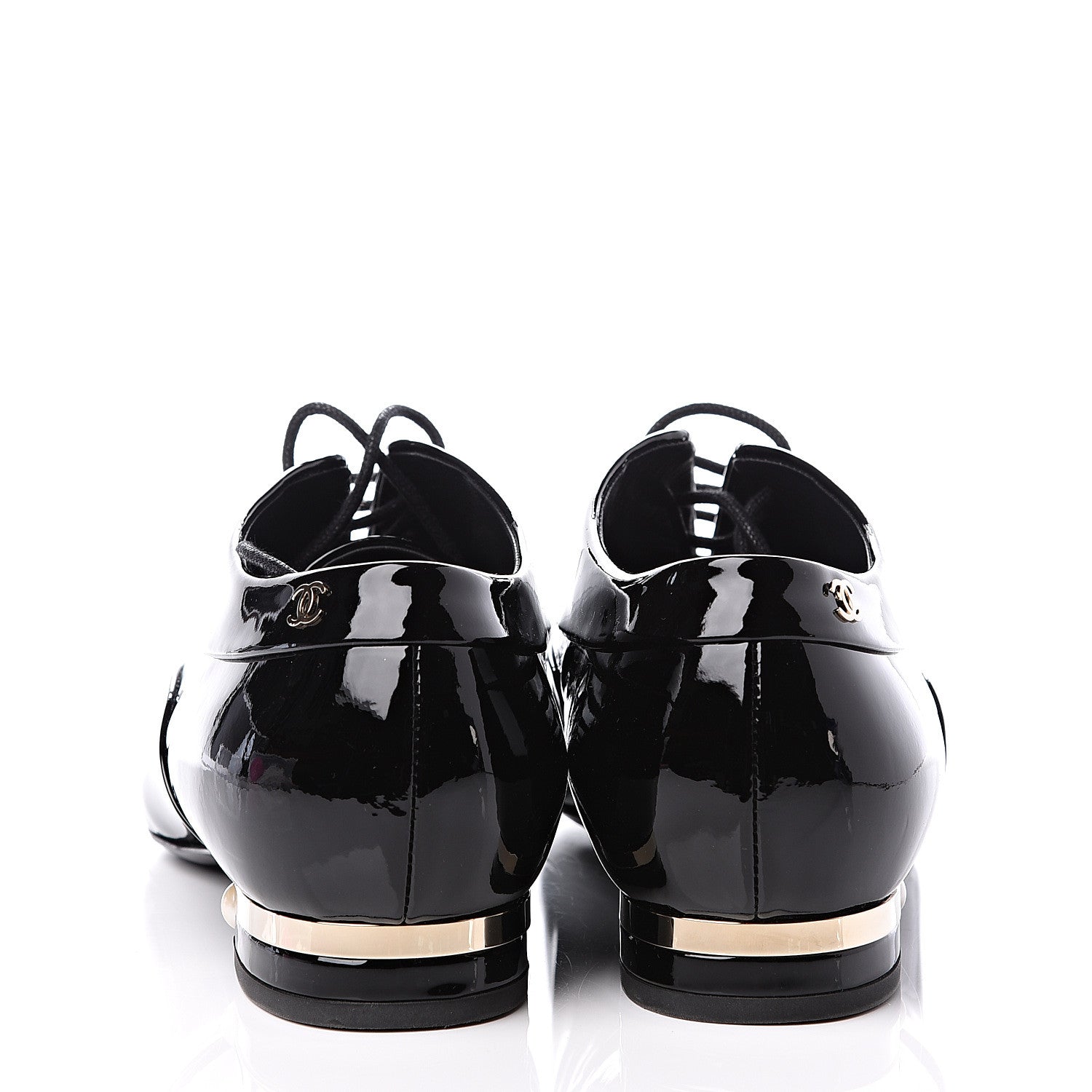 Chanel Patent Pearl CC Lace Up Oxfords 39 Black 7 of 11