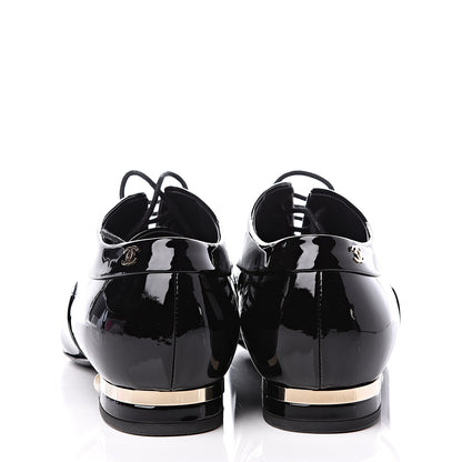 Chanel Patent Pearl CC Lace Up Oxfords 39 Black 7 of 11