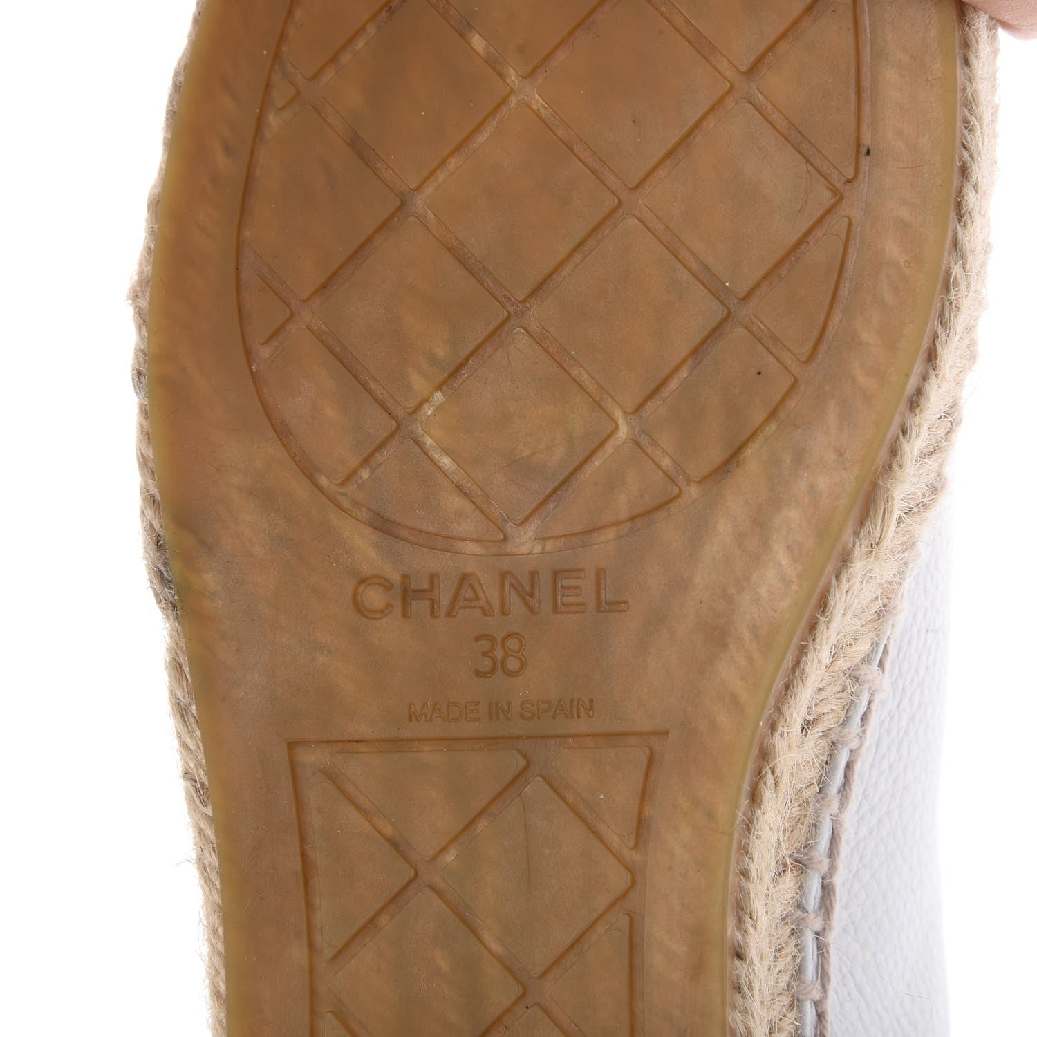 Chanel Grained Calfskin CC Espadrilles 38 White Black 7 of 7