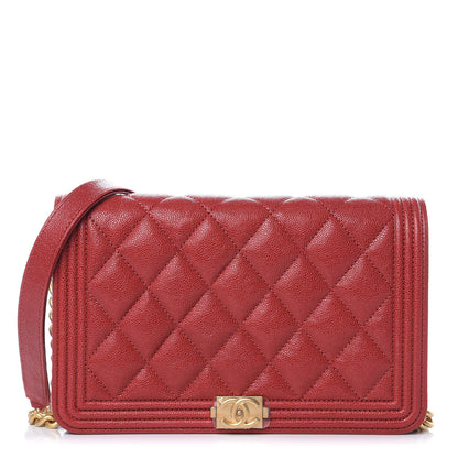 Chanel Caviar Quilted Boy Wallet On Chain WOC Red 1 of 12