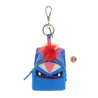Fendi Nylon Shiny Nappa Nutria Fox Fur Monster Eyes Mini Backpack Charm Blue Royal Multicolor 2 of 6