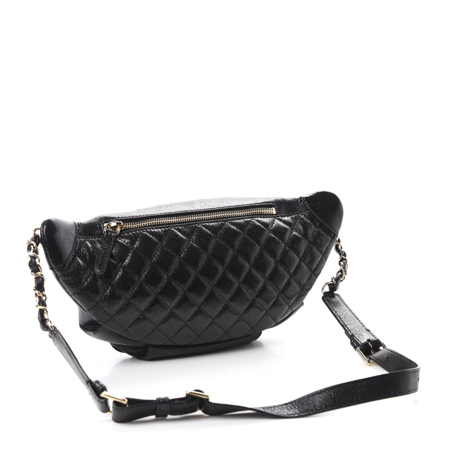 Chanel Crumpled Glazed Lambskin Quilted Waist Bag Fanny Pack Black 3 of 10