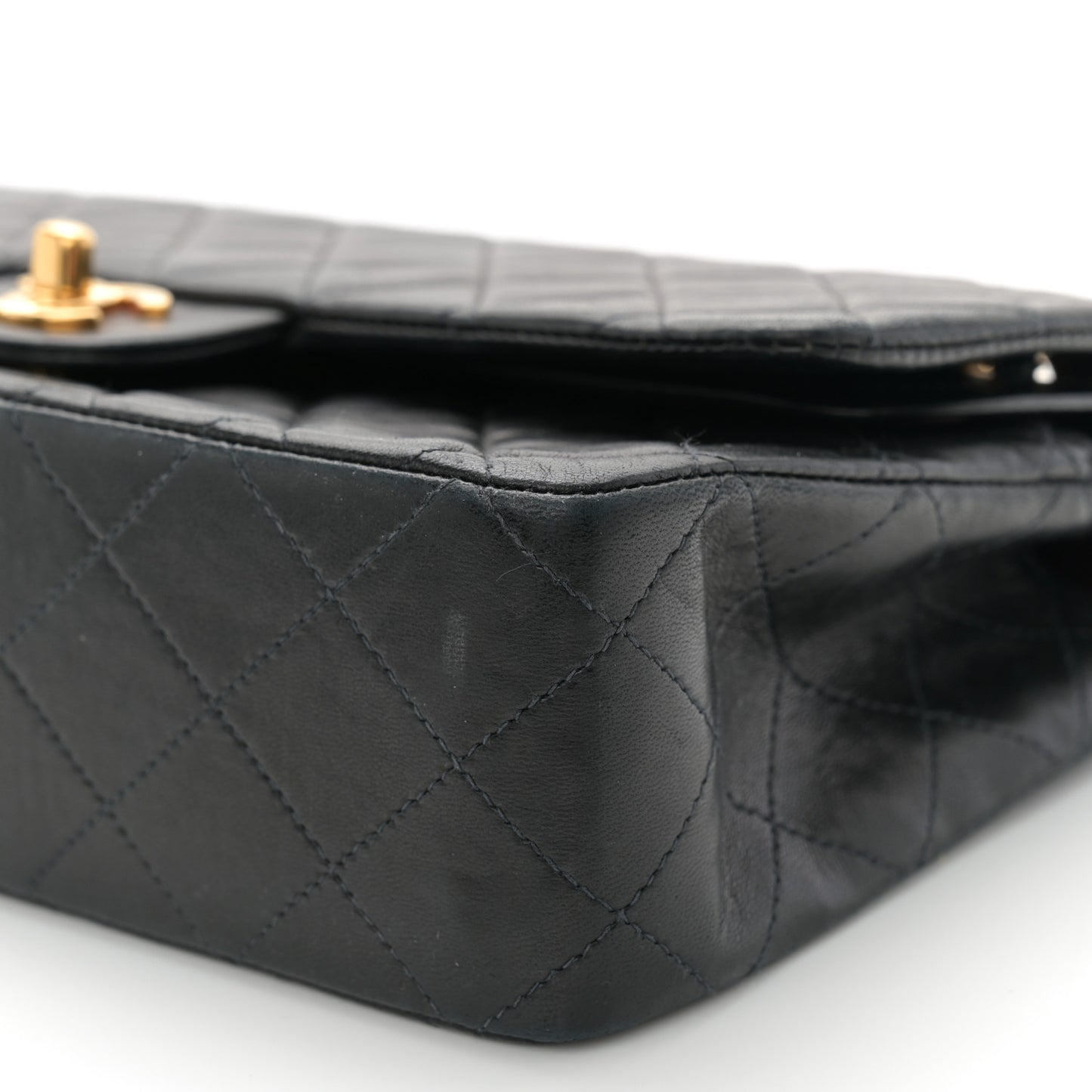 Lambskin Quilted Medium Double Flap Black