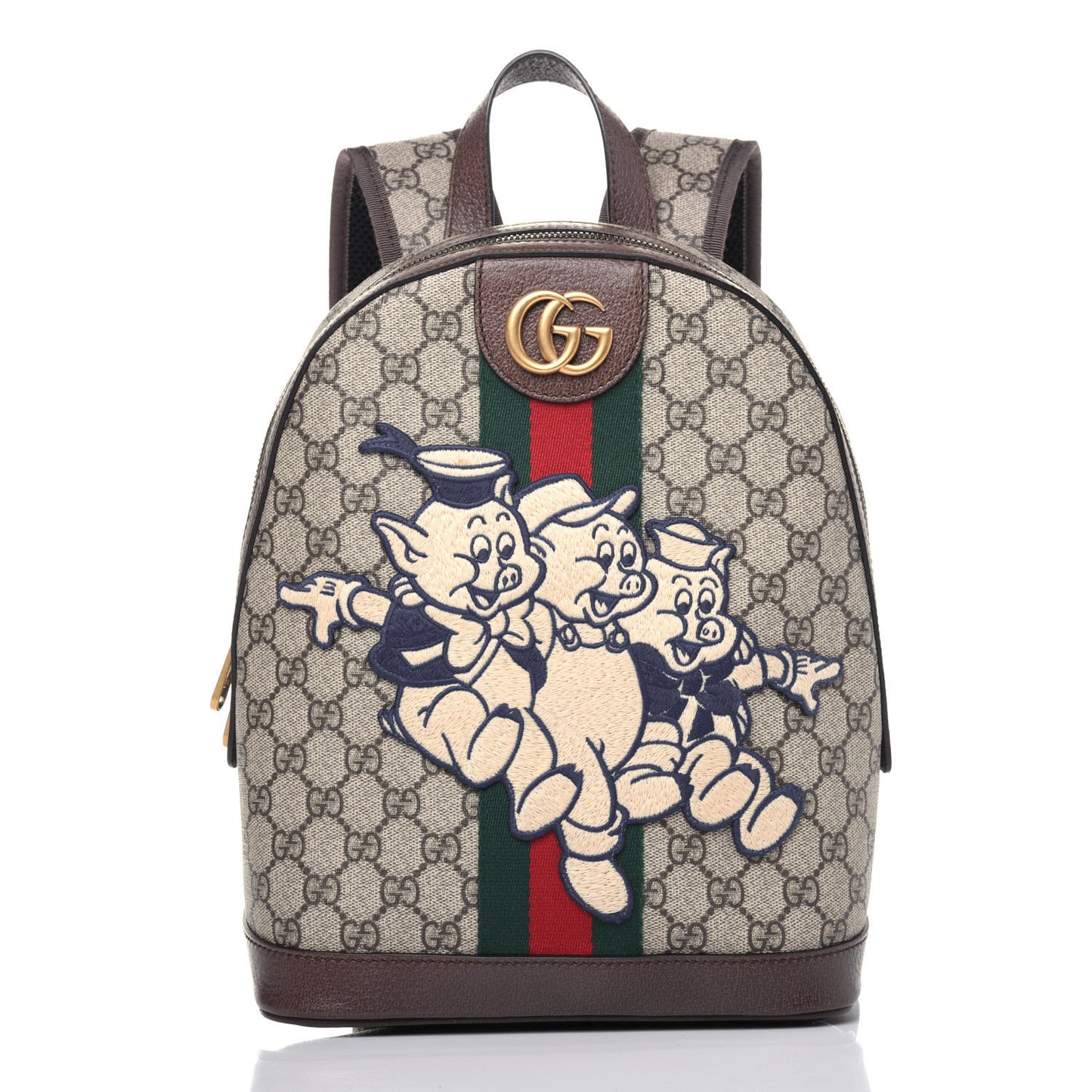 X DISNEY GG Supreme Monogram Web Three Little Pigs Ophidia Dome Backpack Beige New Acero