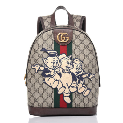 Gucci X DISNEY GG Supreme Monogram Web Three Little Pigs Ophidia Dome Backpack Beige New Acero 2 of 23