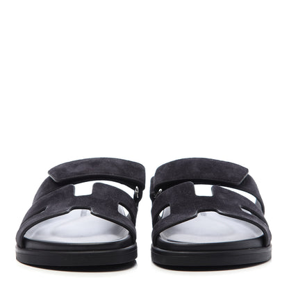 Hermes Suede Goatskin Womens Chypre Sandals 37 Black 2 of 9