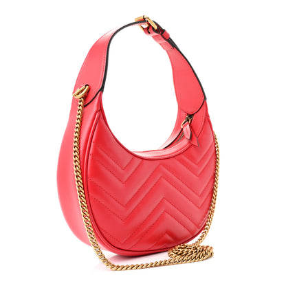 Gucci Calfskin Matelasse Chevron Mini GG Marmont Half Moon Hobo Rosso 3 of 10