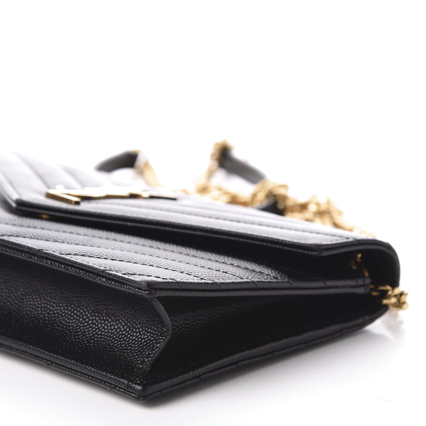Grain De Poudre Matelasse Chevron Monogram Envelope Chain Wallet Black