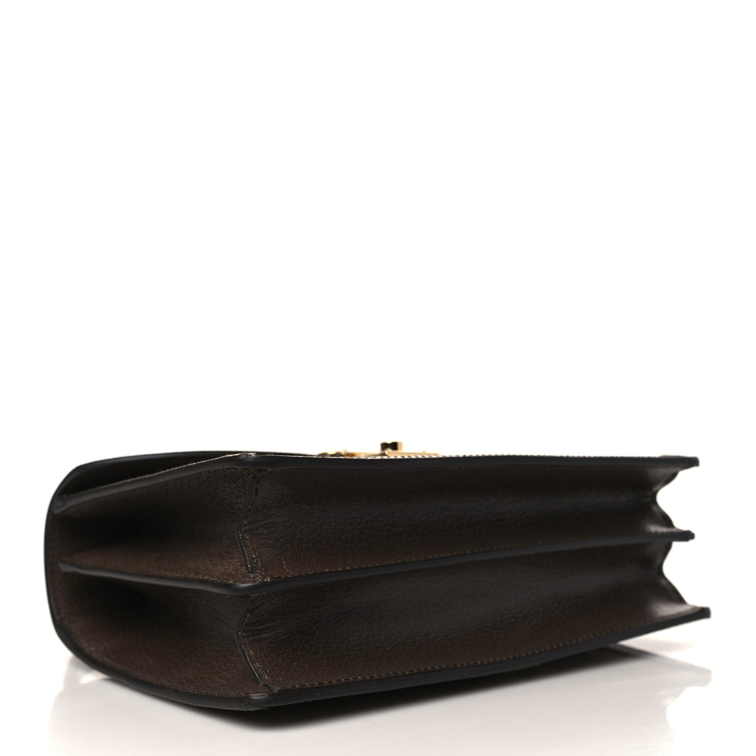 Gucci Monogram Jumbo GG Textured Dollar Calfskin Web Small Ophidia Padlock Top Handle Bag Camel Ebony New Acero 4 of 8