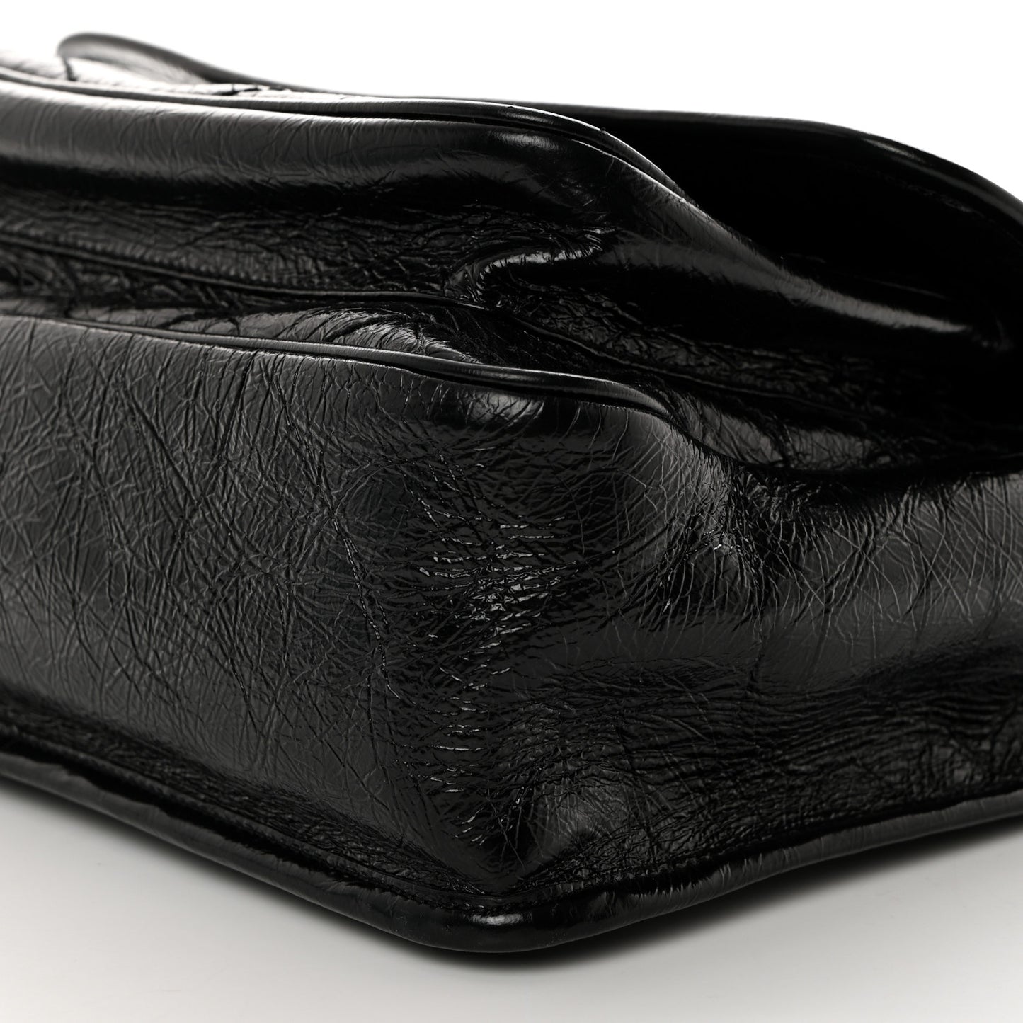 Crinkled Calfskin Matelasse Monogram Medium Niki Chain Satchel Black