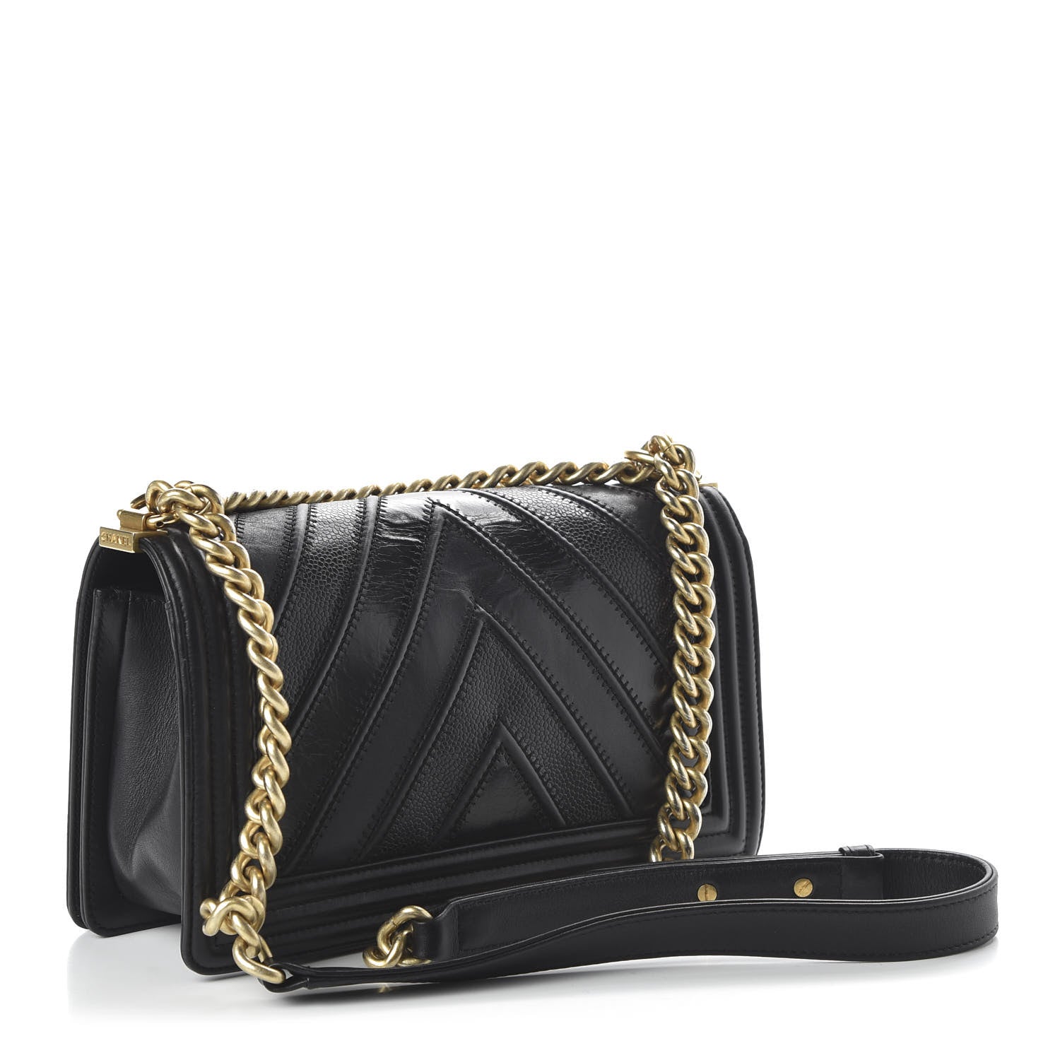 Chanel Caviar Glazed Calfskin Chevron Medium Boy Flap Black 3 of 12